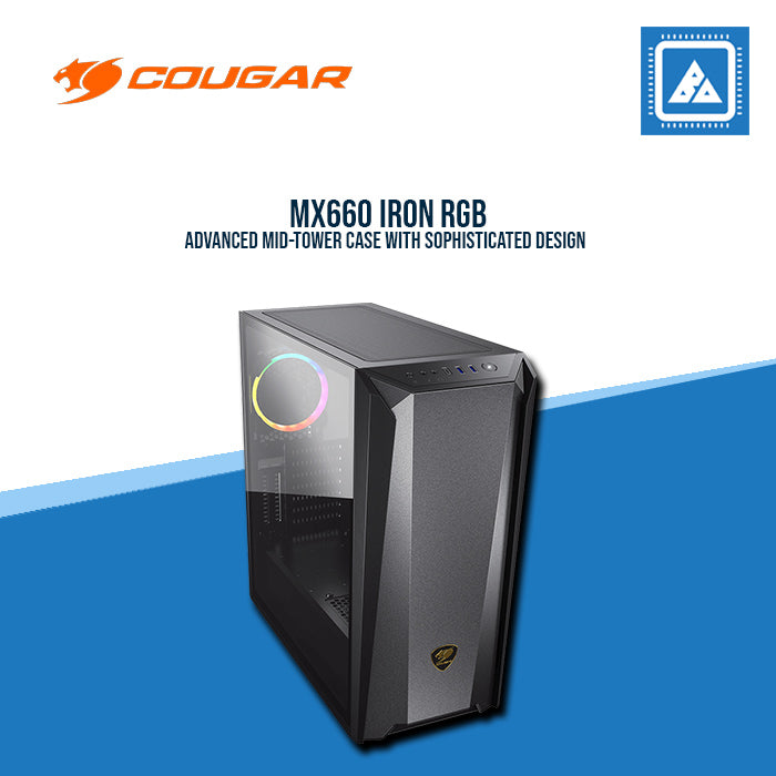 COUGAR MX660 IRON RGB DARK BLACK / MID-TOWER / ARGB VK120*1FAN / TEMPERED GLASS / LOGO SPOTLIGHT COUGAR MX660 IRON RGB DARK BLACK / MID-TOWER / ARGB VK120*1FAN / TEMPERED GLASS / LOGO SPOTLIGHT